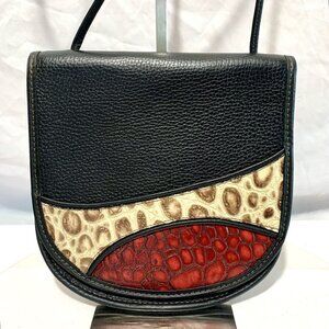 Patchwork Leather Retro 90’s Crossbody Boho Bag Pebble & Alligator Texture Flap
